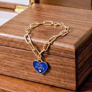 Gold Chain Bracelet with Blue Heart Charm